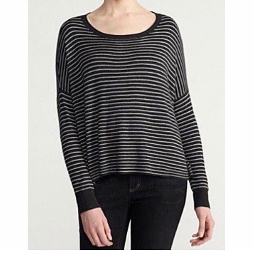 Eileen Fisher Cozy Viscose Stretch Knit w/Stripes Pullover-Z11
